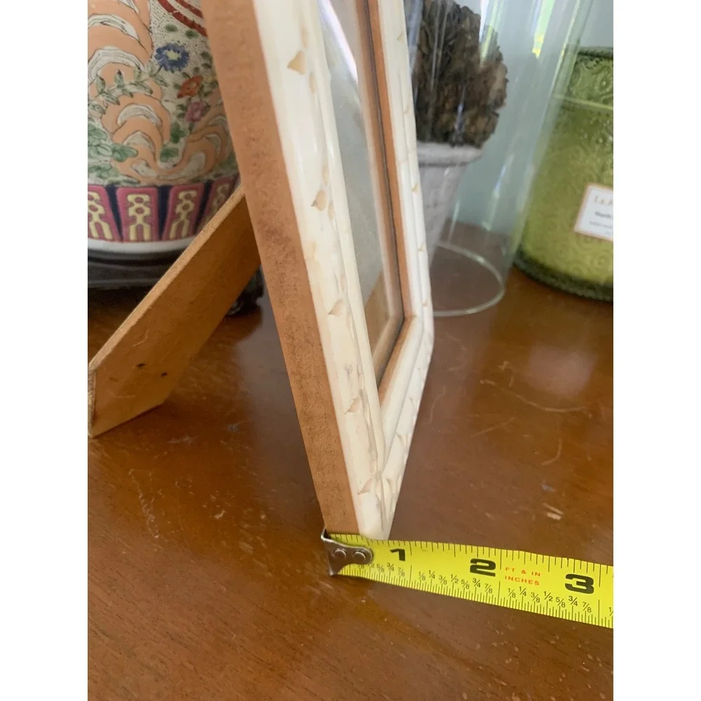 Vintage Bone Inlay Picture Frame Hand Carved Cream 4x6 Boho Decor